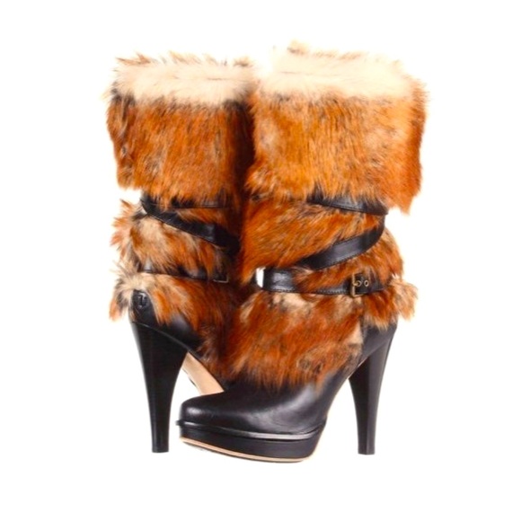 UGG Shoes - Ugh Australia Women’s Foxley Leather Sheepskin High Heel Black Boots Size 5 Rare